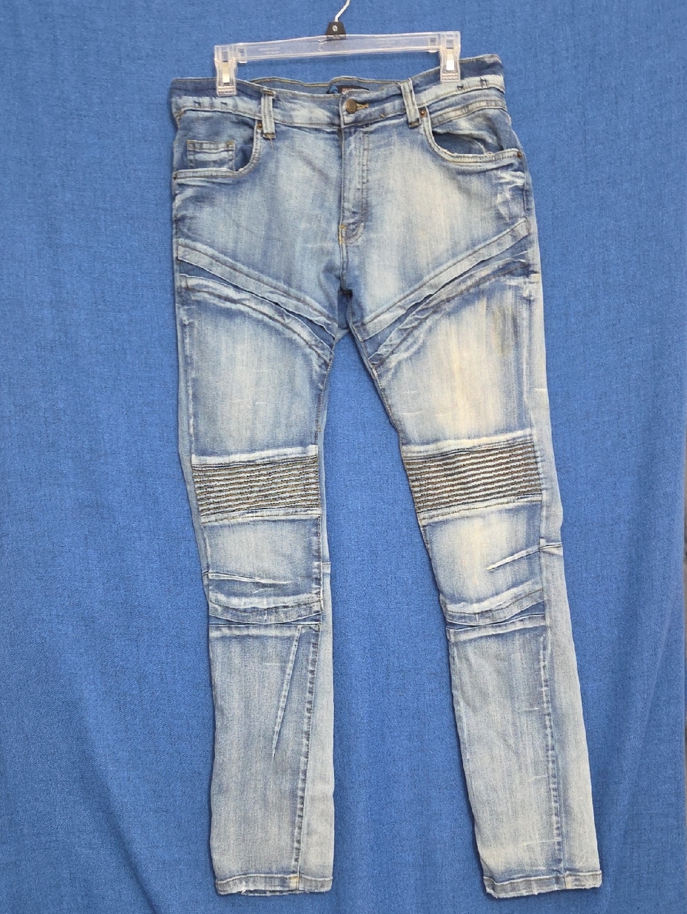 Men's‎ Light Blue Washed Biker Moto Jeans 36x32